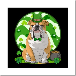 English Bulldog Dog St Patricks Day Irish Leprechaun Posters and Art